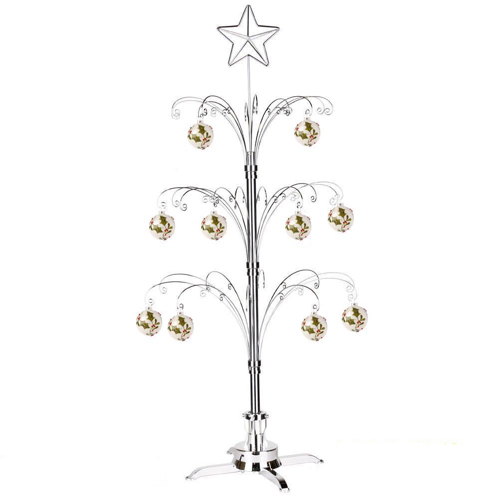 Metal 47 Revolving Artificial Christmas Ornaments Display Trees in Chrome Color.jpg
